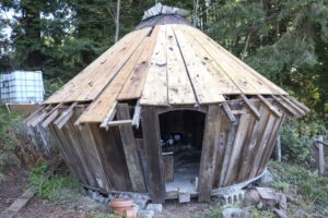 The yurt at CCAT stands partially disassembled.